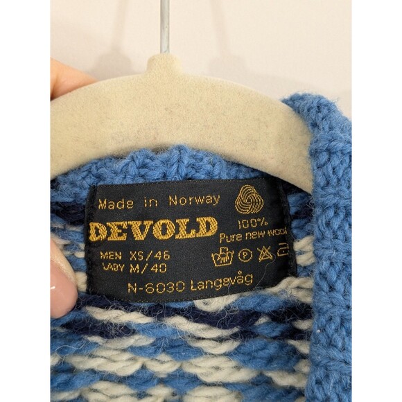 Vtg Devold Fair Isle Blue Sweater Cardigan Norway 100% New Wool Women’s Size M - Picture 2 of 10
